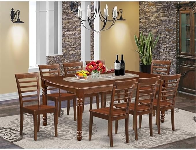 East West Furniture DOML9-MAH-W 9 Piece Dining Set Includes a Rectangle Dining Room Table with Butterfly Leaf and 8 Kitchen Chairs, 42x78 Inch, Mahogany