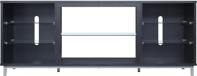 Manhattan Comfort Brighton 60" TV 7 Shelves, Tempered Glass Dividers and Media Wire Management, Modern Free-Standing Entertainment Center for Living Room, Fits up to 56" Television, OneSize, Onyx