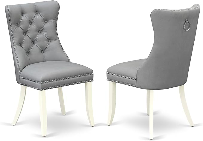East West Furniture LGDA5-LWH-27 5 Piece Dining Room Set Contains a Rectangle Kitchen Table with Butterfly Leaf and 4 Polyester Fabric Upholstered Parson Chairs, 42x84 Inch, linen white