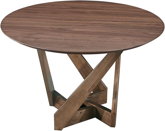 Acanva 47" Small Round Dining Table for 4 Person, MDF Top and Sturdy Wood Base Structure, Modern Design for Kitchen, Compact Space & Apartment, Walnut Brown