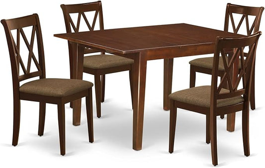 East West Furniture MLCL5-MAH-C 5 Piece Dining Set Includes a Rectangle Dining Room Table with Butterfly Leaf and 4 Linen Fabric Upholstered Kitchen Chairs, 36x54 Inch, Mahogany