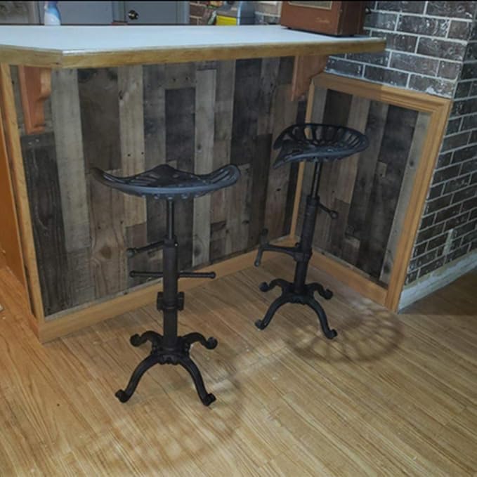Industrial Bar Stool-Swivel Tractor Seat-Kitchen Dining Counter Chair-Extra Pub Height- Adjustable 24.8-31"-Iron Cast Design