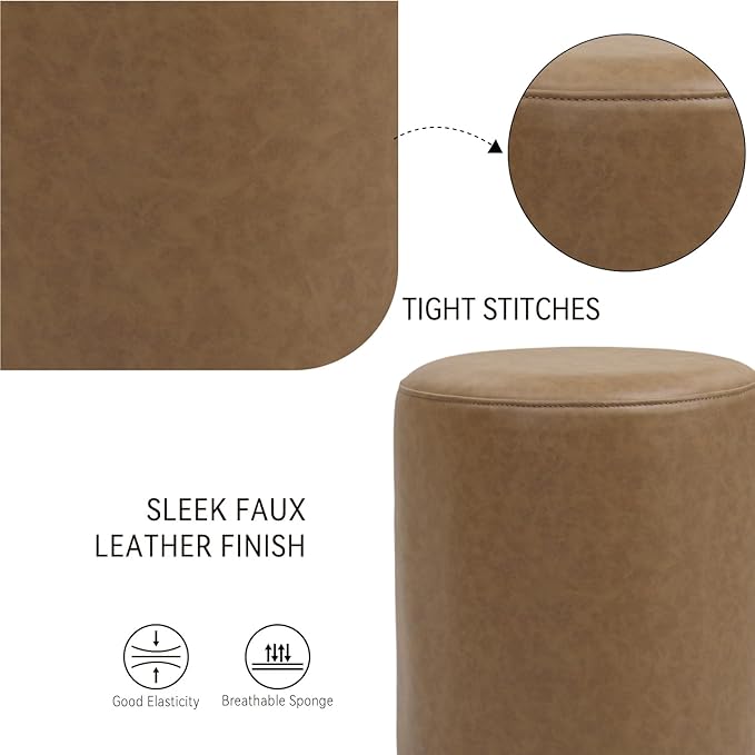 Get Set Style Modern Round Ottoman with Soft Padded Seat, Multifunctional Vanity Stool for Makeup, Upholstered Footrest Stool Ottoman Foot Stool for Living Room, Bedroom