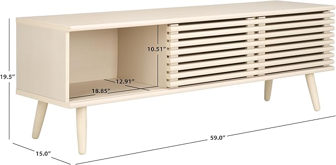 SAFAVIEH Averi TV Stand for up to 65" Flatscreen – White Wash, 2 Sliding Doors with Interior Storage, 2 Open Shelves, Entertainment Media Console (MED9637D)