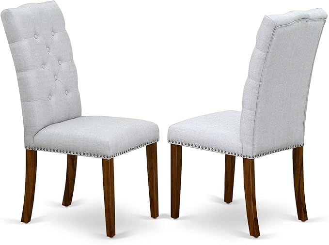 East West Furniture ANEL5-ANA-05 5 Piece Kitchen Table Set for 4 Includes a Round Dining Room Table with Pedestal and 4 Grey Linen Fabric Upholstered Parson Chairs, 36x36 Inch, Natural