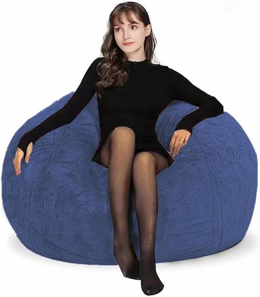 Bean Bag Chair for Adults Kids Without Filling Comfy Fluffy Round Beanbag Couch Lazy Sofa Cover for Reading Chair Floor Chair, 3.5FT, Blue