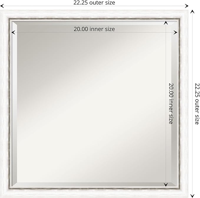 Amanti Art White Bathroom Mirror for Over Sink, 22x22 Morgan White Silver Square Vanity Mirror, Medium Modern Contemporary Wood Frame, Hangs Horizonally and Vertically, Bathroom Wall Decor, Beveled
