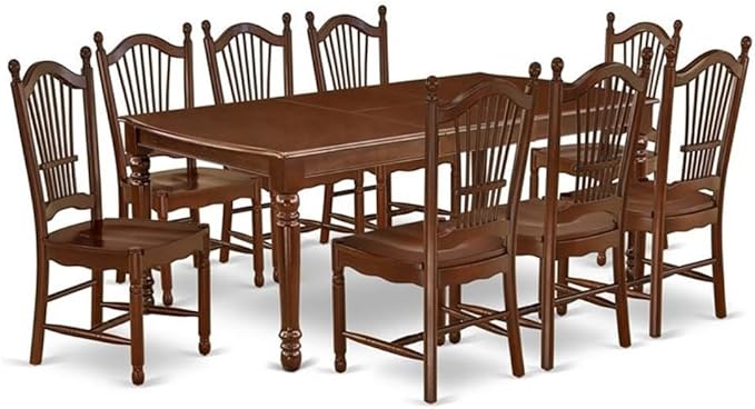 East West Furniture DODO9-MAH-W 9 Piece Dining Set Includes a Rectangle Dining Room Table with Butterfly Leaf and 8 Kitchen Chairs, 42x78 Inch, Mahogany