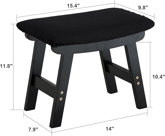 Foot Stool Ottoman Foot Rest Under Desk,Small Stool for Living Room, Bedroom and Kitchen (Black Legs - Black Stool Surface)