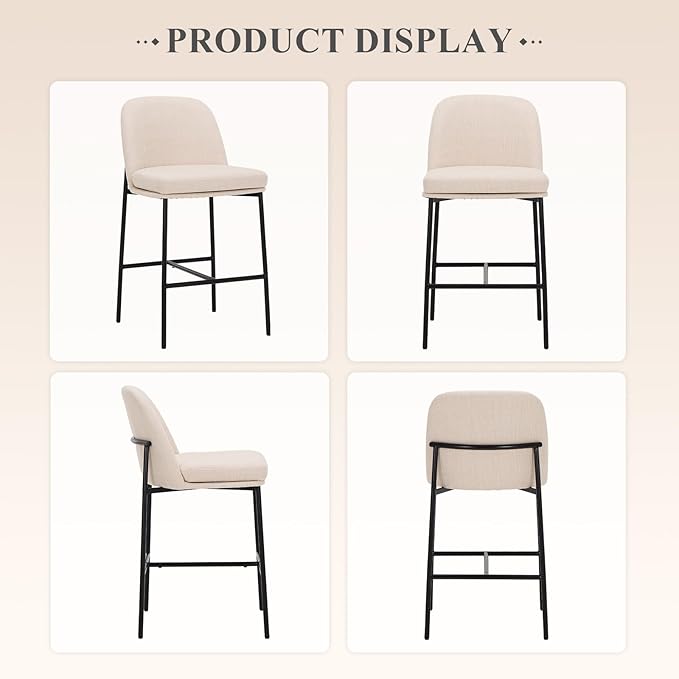 COLAMY Counter Height Bar Stools Set of 4, 25 Inch Modern Fabric Kitchen Island Stools with Back, Upholstered Counter Barstools Armless Bar Chairs with Metal Legs for Island Dining Room Bar, Beige