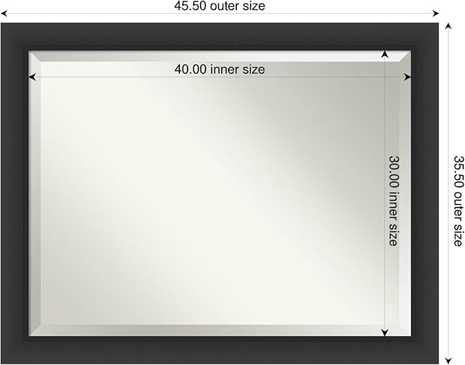 Amanti Art Black Bathroom Mirror for Over Sink, 36x46 Sloped Black Rectangle Vanity Mirror, X-Large Modern Contemporary Frame, Hangs Horizonally and Vertically, Bathroom Wall Decor, Beveled Edge