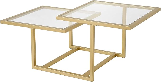 Henn&Hart 43" Wide Square Coffee Table in Brass, Modern coffee tables for living room, studio apartment essentials