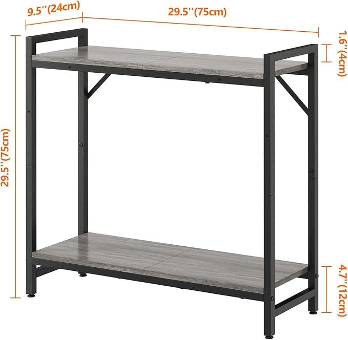 Narrow Console Table, Small Entryway Table, Sofa Table with 2 Support Bar, Industrial Couch Table, Thin Side Table, Display Table for Living Room, Hallway, Bedroom, Foyer, Grey