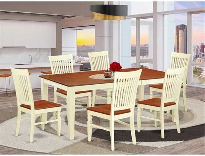 East West Furniture QUWE7-BMK-W 7 Piece Modern Dining Table Set Consist of a Rectangle Wooden Table with Butterfly Leaf and 6 Dining Room Chairs, 40x78 Inch, Buttermilk & Cherry