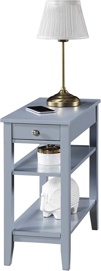 Convenience Concepts American Heritage Chairside End Table with Drawer 23.5" - Classic Living Room Table with Storage Shelf, Bedroom Nightstand, Gray