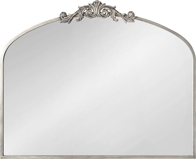 Kate and Laurel Arendahl Ornate Traditional Arched Mirror; 36 x 29; Silver; Decorative Baroque Style Arched Wall Mirror with Wide Frame and Ornamental Crown