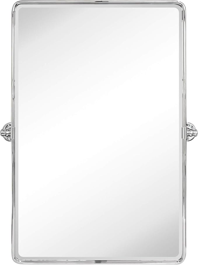 TEHOME 27 x 35'' Farmhouse Chrome Metal Framed Pivot Rectangle Bathroom Mirror Tilting Beveled Vanity Mirrors for Wall
