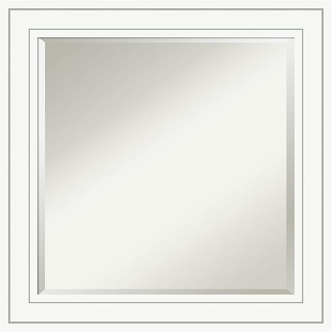 Amanti Art White Bathroom Mirror for Over Sink, 25x25 Craftsman White Square Vanity Mirror, Medium Casual Wood Frame, Hangs Horizonally and Vertically, Bathroom Wall Decor, Beveled Edge from WI, USA