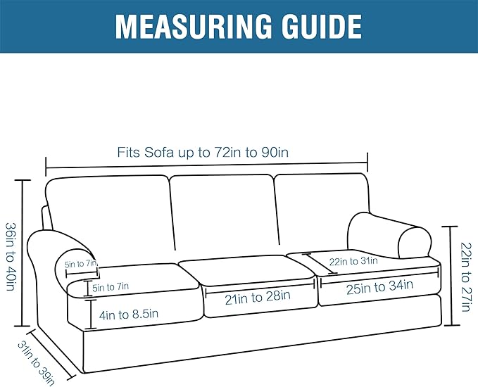 H.VERSAILTEX Sofa Cover 4 Piece T Cushion Sofa Slipcovers Thick Velvet Couch Cover Stretch T Cushion Sofa Covers for 3 Cushion Couch with 3 Individual T Cushion Covers Washable, Oatmeal