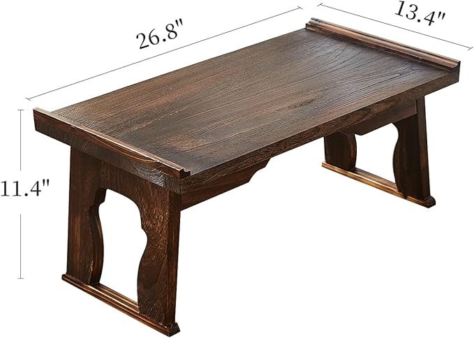 Japanese Floor Table, Small Coffee & Tea Table, Altar for Meditation, Low Table for Sitting on Floor, Wood Bed Tray With Foldable Legs, Laptop Desk