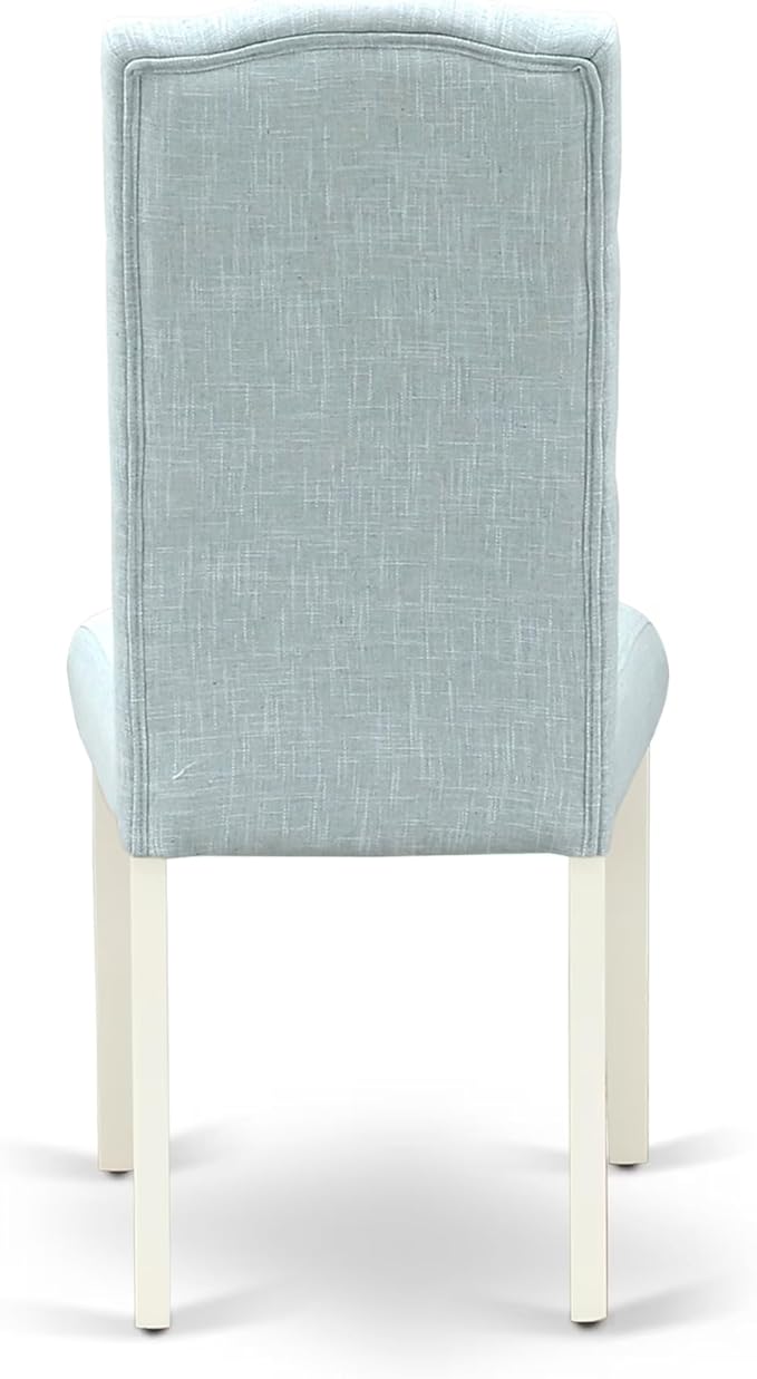 East West Furniture V027CE215-6 6 Piece Dining Room Table Set Contains a Rectangle Kitchen Table with V-Legs and 4 Baby Blue Linen Fabric Parson Chairs with a Bench, 40x72 Inch, Multi-Color