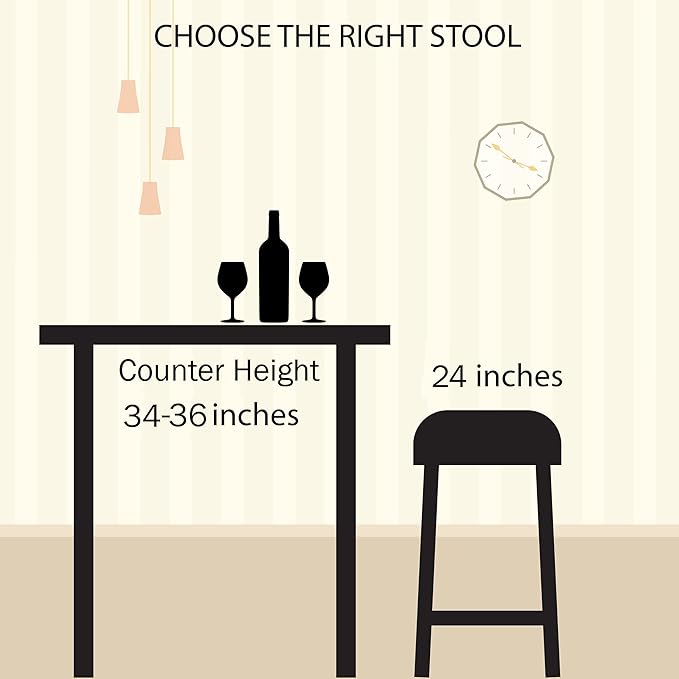 Lavish Home 24-Inch Bar Stools - Backless Barstools with Hairpin Legs, Wood Seat - Kitchen or Dining Room - Modern Farmhouse Barstools (Set of 4)