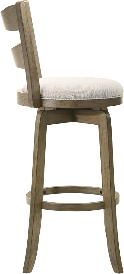 Armen Living Blair 26 in. Putty Brown Counter Height Rubberwood Swivel Barstool with Cream Fabric Seat - Set of 3