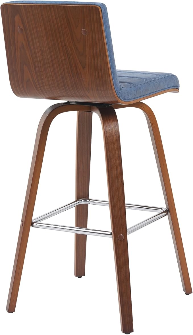 Vienna Modern Swivel Bar Height Stool with Vintage Blue Upholstered Seat and Walnut Finished Wood Frame Set of 4