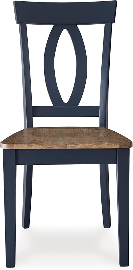 Signature Design by Ashley Landocken Casual Armless Dining Chair with Contoured Seat, Set of 2, Light Brown & Blue