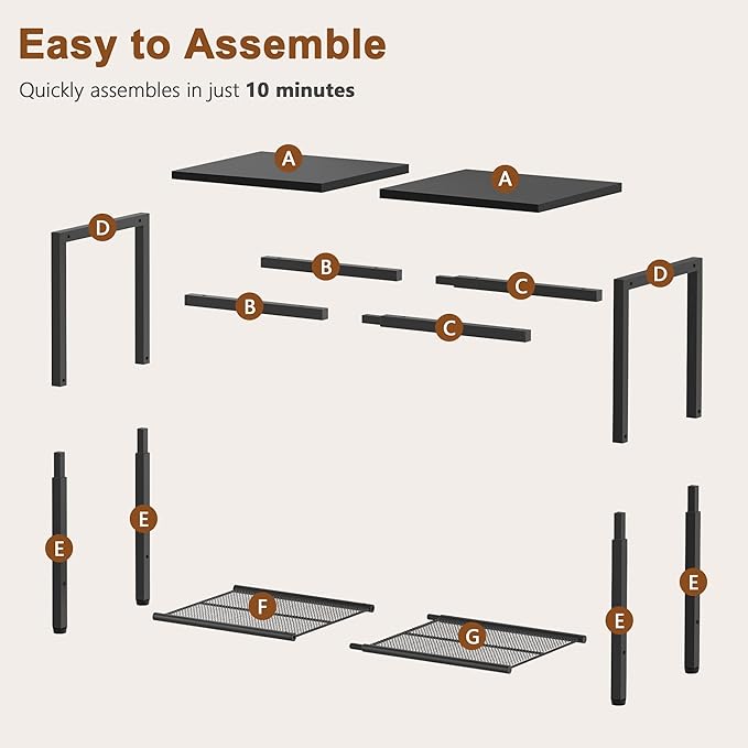 Hoctieon 2 Tier End Table, Sofa Side Table, Narrow Side Shelf with Storage, Slim Nightstand for Small Spaces, Metal Frame, for Living Room, Bedroom, Sofa Couch, Hall, Black, 2 Set