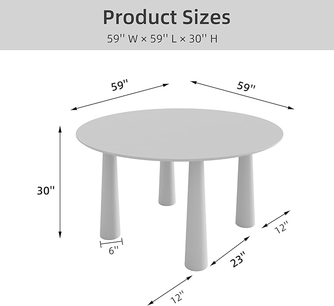 Casaphoria 59" Round Dining Table, Kitchen Table for 6 with Arc-Shaped Edge Top and Cylindrical Legs, Easy Assembly for Living Room, Dining Room, Walnut