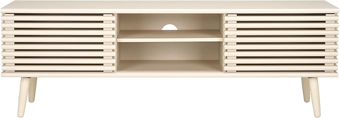 SAFAVIEH Averi TV Stand for up to 65" Flatscreen – White Wash, 2 Sliding Doors with Interior Storage, 2 Open Shelves, Entertainment Media Console (MED9637D)