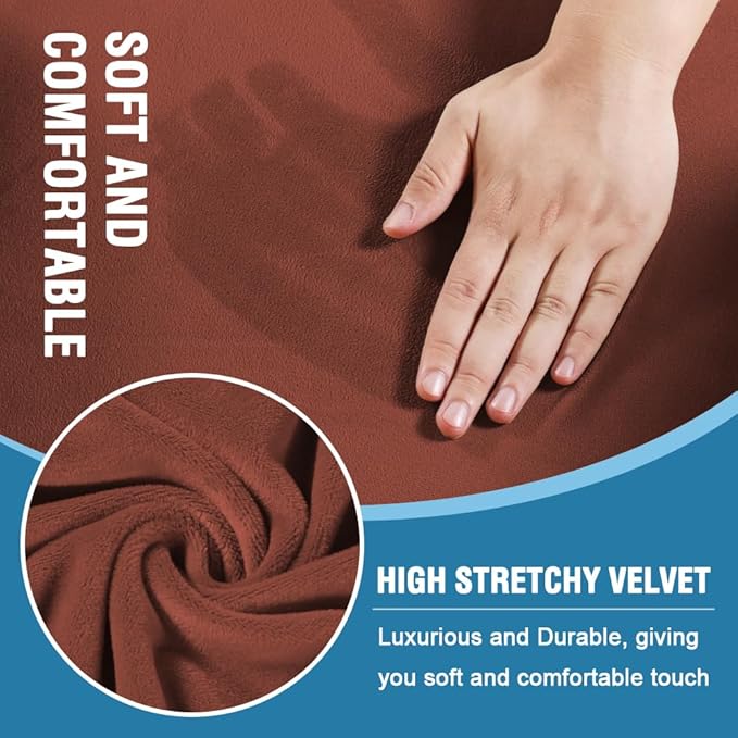 H.VERSAILTEX Sofa Cover 3 Piece T Cushion Loveseat Slipcovers Thick Velvet Couch Cover Stretch T Cushion Sofa Covers for 2 Cushion Couch with 2 Individual T Cushion Covers Washable, Rust