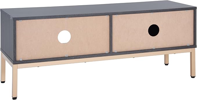 SAFAVIEH Lylia TV Stand for up to 55" Flatscreen – Distressed Black with Gold Legs & Handle, 1 Sliding Door, 1 Open Shelf, Entertainment Media Console (MED9617E)