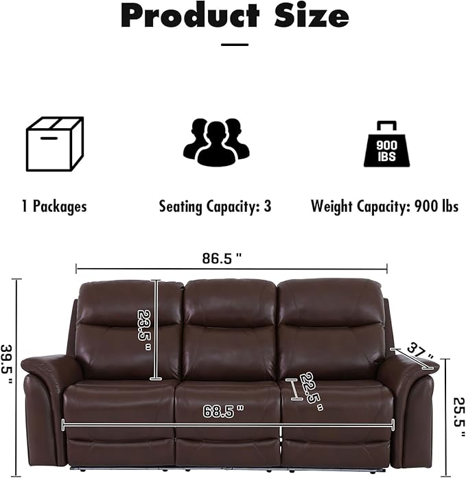 PU Leather Power Wall Hugger Chair Double Reclining Sectional Sofa 3-Seater Loveseat Couch with Reversible Coffee Table, Wireless Chargers, USB Port and Ambient LED Light for Living Room RV Theater