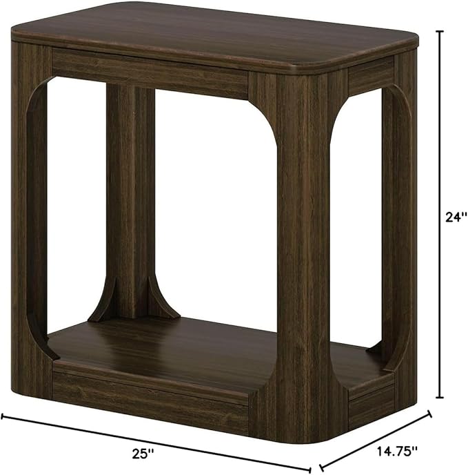 Plank+Beam Modern Rounded Rectangular Side Table with Shelf, Solid Wood End Table for Living Room, 25in, Walnut