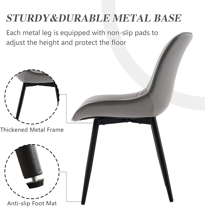 YOUNIKE Dining Chairs Set of 2 with High Backs Grey Mid Century Modern Kitchen & Dining Room Chairs PU Faux Leather Upholstered Wide Seat Accent Chair Comfortable Large Padded Side Living Room Chairs