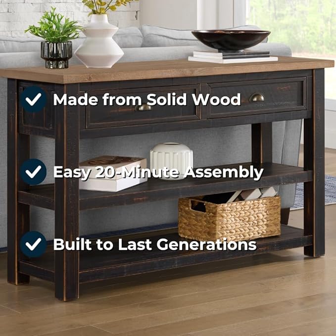 Martin Svensson Home Monterey Sofa Console Table, Black and Driftwood