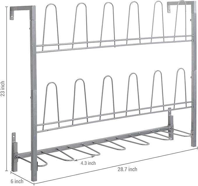 MyGift Premium Silver Metal Hanging Wall Shoe Rack for Walk in Closet, Mudroom and Entryway, Wall Mounted Space Saving Boot and Shoe Rack Organizer, Holds 9 Pairs