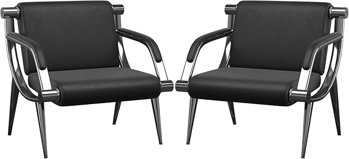 wonline 2Pcs Waiting Room Chair with Armrest Black PU Leather Office Furniture, Office Guest Seating Lobby Conference Reception Chairs for Airport Clinic Hospital Bank Salon Barber(Black)
