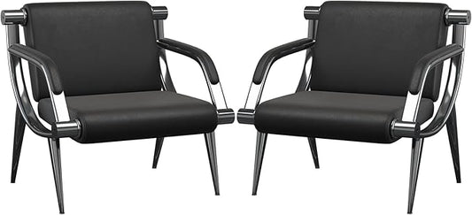 wonline 2Pcs Waiting Room Chair with Armrest Black PU Leather Office Furniture, Office Guest Seating Lobby Conference Reception Chairs for Airport Clinic Hospital Bank Salon Barber(Black)