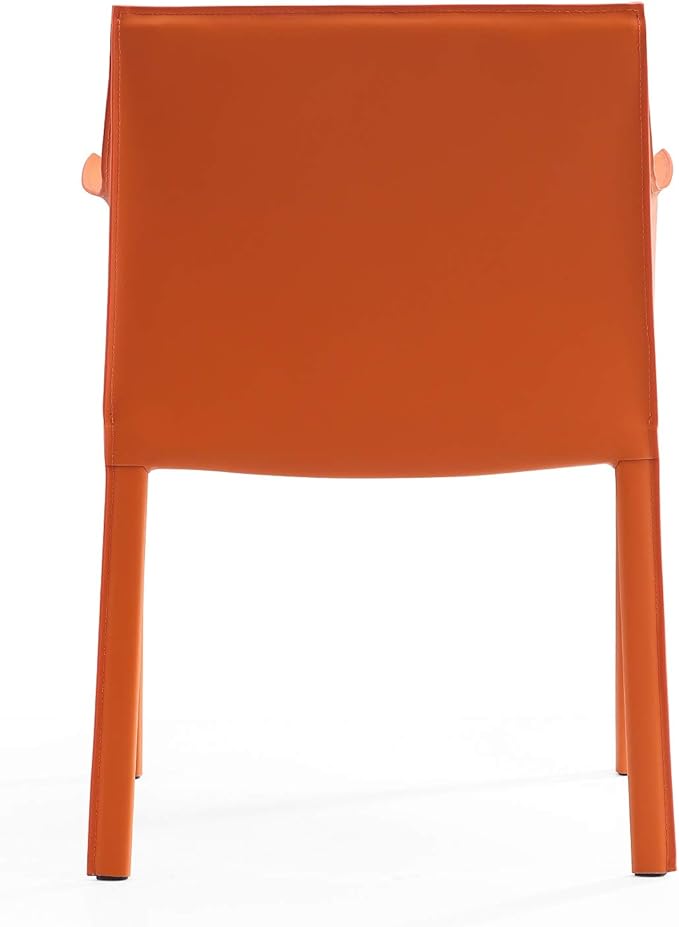 Manhattan Comfort Paris Modern Saddle Leather Dining Chairs, Metal Frame, Comfortable Padded Seat, Fully Assembled Armchair Accent Furniture, Set of 2, Coral
