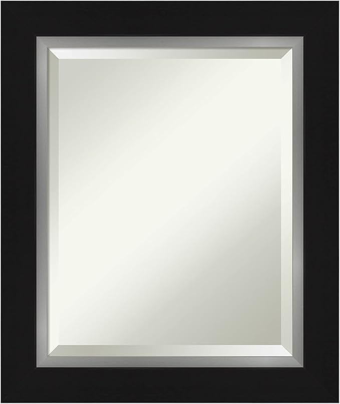 Amanti Art Black Bathroom Mirror for Over Sink, 26x22 Eva Black Silver Rectangle Vanity Mirror, Small Modern Contemporary Frame, Hangs Horizonally and Vertically, Bathroom Wall Decor, Beveled Edge