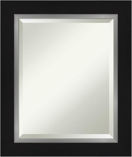 Amanti Art Black Bathroom Mirror for Over Sink, 26x22 Eva Black Silver Rectangle Vanity Mirror, Small Modern Contemporary Frame, Hangs Horizonally and Vertically, Bathroom Wall Decor, Beveled Edge