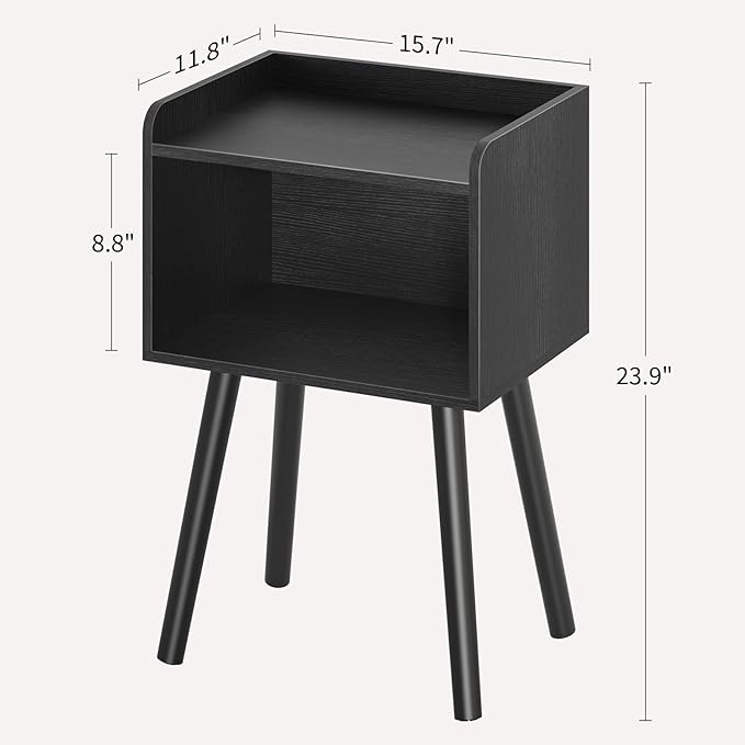 Yoobure Mid Century Modern Nightstand for Small Spaces - Small Side Table with Storage Shelf, Wood End Table Night Stand, Vintage End Tables Living Room, Minimalist Side Tables for Bedroom Dorm Office