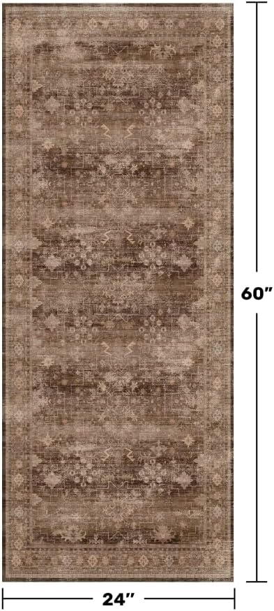 Brown 2x5 Entryway Runner Rugs, Small Runners for Kitchen, Door Mat Indoor Entrance, Bathroom, Non-Slip Low-Pile Washable Stain Resistant, Vintage Taupe Earthy Decor