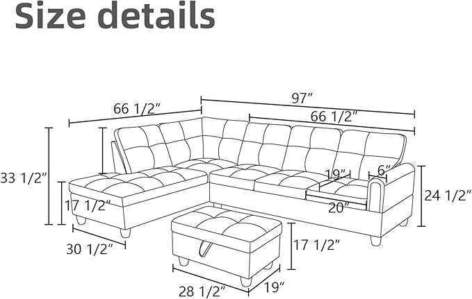 L Shaped Sectional Couches for Living Room, Modern Modular Sectional Sofa with Ottoman Storage, Comfy L Shaped Couch with Chaise for Bedroom Apartment Furniture, White