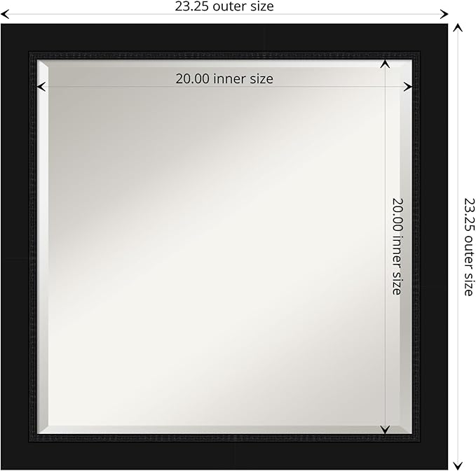 Amanti Art Black Bathroom Mirror for Over Sink, 23x23 Avon Black Square Vanity Mirror, Medium Casual Frame, Hangs Horizonally and Vertically, Bathroom Wall Decor, Beveled Edge