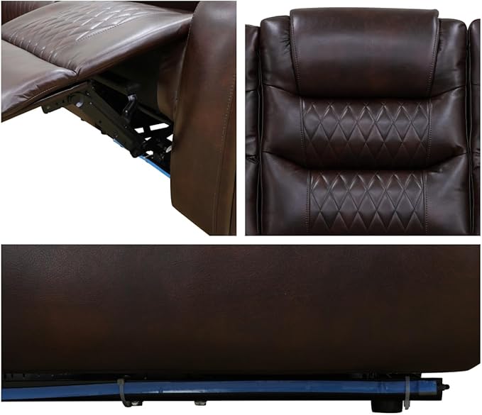 Recliner Chair, Leather Recliner Home Theater Seating, Electric Reclining Chair with USB Ports and Cup Holders, Breathing Chair with Hidden Arm Storage, Dark Brown