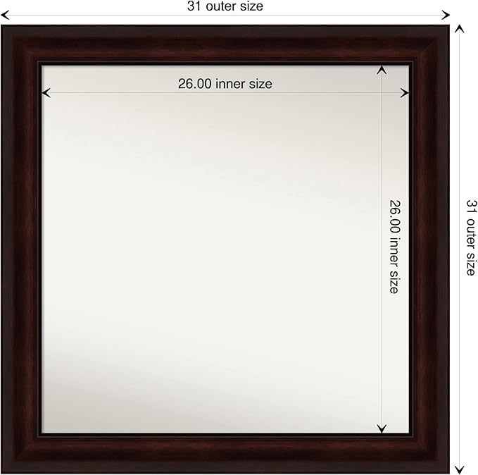 Amanti Art Silver Bathroom Mirror for Over Sink, 30x30 Classic Honey Silver Square Vanity Mirror, Large Casual Frame, Hangs Horizonally and Vertically, Bathroom Wall Decor, Non-Beveled Edge